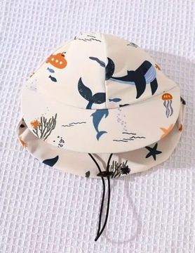 Strój kąpielowy kombinezon do pływania czapka przeciwsłoneczna 68-70-74 6-9