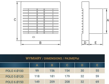 Вентилятор Dospel Polo 4 100 WCH ГИГРОСТАТ ТАЙМЕР