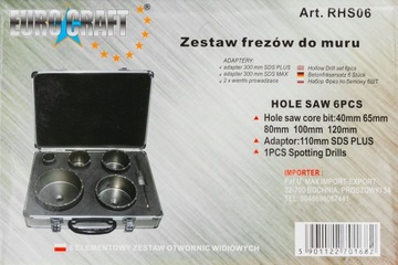 НАБОР КОРОНОЧНЫХ ПИЛОВ ДЛЯ БЕТОННЫХ СТЕН НАБОР ИЗ 6 ШТ. АДАПТЕР SDS ФРЕЗЫ