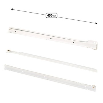 REJS МЕБЕЛЬНЫЕ РОЛИКОВЫЕ НАПРАВЛЯЮЩИЕ ДЛЯ ЯЩИКОВ BASIC L 450 мм БЕЛЫЕ - КОМПЛЕКТ