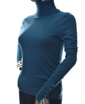 Damski sweter z golfem golf z guzikami guziki uni