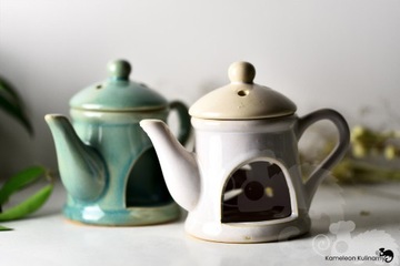 KOMINEK CERAMICZNY Z POKRYWĄ na OLEJKI ETERYCZNE wosk CZAJNICZEK SZARY BRĄZ