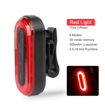 Lampka rowerowa tył USB LED COB IPX8 - 100 lumenów