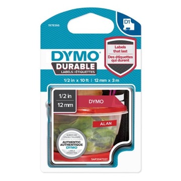 DYMO TAŚMA D1 DURABLE 1978366 12mmX3 White on Red VINYL