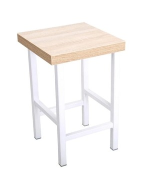 Taboret stołek kuchenny metalowy biel + sonoma