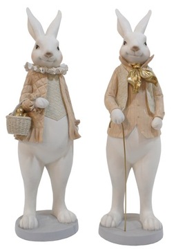 ФИГУРКА КРОЛИКА БЕЛЫЙ И БЕЖЕВЫЙ ЗАЯЦ С ПАЛКОЙ 27,5 СМ