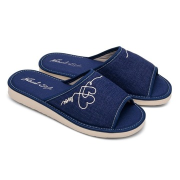 Kapcie laczki pantofle damskie METEOR NATURAL STYLE NS-093 GRANATOWE 38