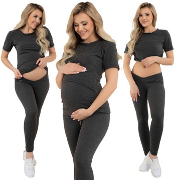 LEGGINSY CIĄŻOWE GETRY SPODNIE LEGINSY NISKI PANEL POPIELATE XL