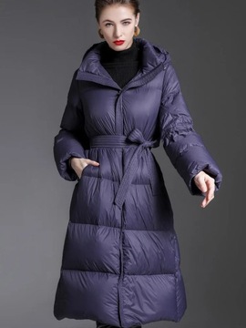 Ladies winter down jacket hooded zipper mid-length
