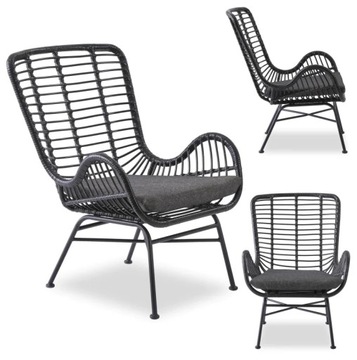Fotel Ogrodowy Uszak Rattanowy na Taras Balkon Czarny Rattan Halmar IKARO 2