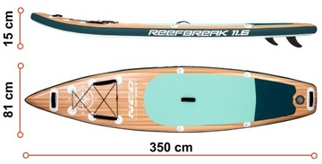 Надувная доска SUP для плавания Paddle Reefbreak 350 см, лопастной насос, 220 кг