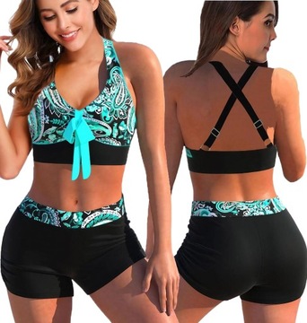 STRÓJ KĄPIELOWY DWUCZĘSCIOWY WYSZCZUPLAJĄCY BIKINI WYSOKI STAN BOKSERKI / M