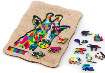 Puzzle Drewniane Zwierzęta ŻYRAFA Eko Układanka Boho dla Dzieci