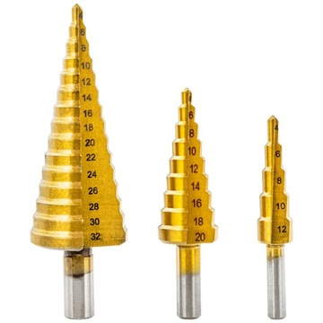 СТУПЕНЧАТЫЕ КОНИЧЕСКИЕ СВЕРЛА ДЛЯ МЕТАЛЛА, ДЕРЕВА, ПЛАСТИКА, ЛИСТА 4-32 ММ