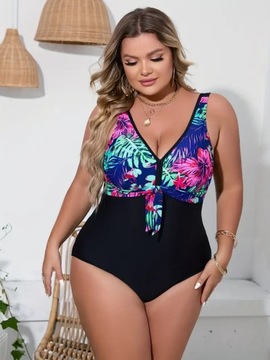 STRÓJ KĄPIELOWY JEDNOCZĘŚCIOWY PLUS SIZE NADRUK KWIATY ROZM 44 (PS22-0)