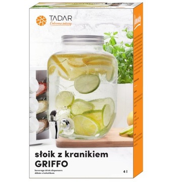 Стеклянная БАНКА С КРАНОМ для воды, большая емкость, ЛИМОНАДНАЯ БАНКА 4л Griffo