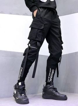 Hip Hop Men Ribbons Cargo Pants Fashion Harajuku 2