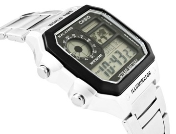 ZEGAREK CASIO RETRO MĘSKI CZAS ŚWIATOWY LED FUNKCJE 10 BAR