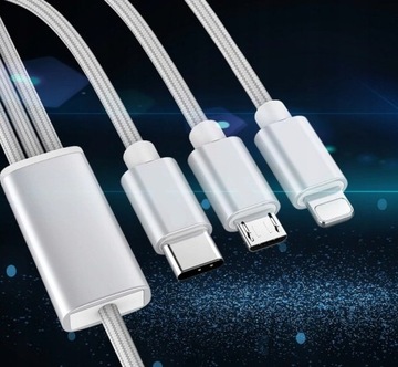 Телефонный кабель 3в1 micro USB USB-C Lightning 120см 0807
