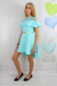 ТОРЖЕСТВЕННОЕ МЯТНОЕ ТОРЖЕСТВЕННОЕ ПЛАТЬЕ С ПОЯСОМ 140