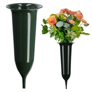 WAZON FLAKON NA CMENTARZ 23cm KWIATY SZTUCZNE WBIJANY SZPIC ZIELONY