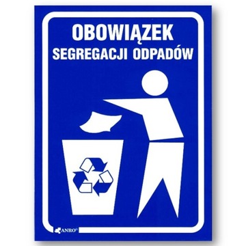 NAKLEJKA OBOWIĄZEK SEGREGACJI ODPADÓW znak folia samoprzylepna 15x20cm