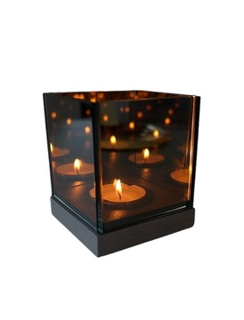 Świecznik dekoracyjny lustro 3D magiczny iluzja tealight pojedynczy czarny