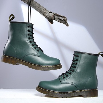 38 GLANY BOTKI WORKERY UNISEX GOTH EMO PUNK SKÓRZANE TRAPERKI MATOWE GREEN