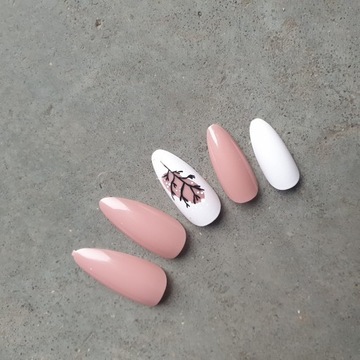 Paznokcie Sztuczne Tipsy Almond PINK NUDE Gałązki Samoprzylepne 24szt