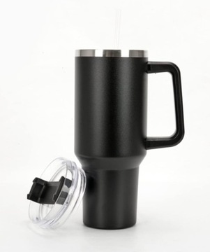 KUBEK TERMICZNY TERMOS STALOWY ZE SŁOMKĄ DO KAWY HERBATY UCHWYT 1200ML
