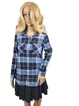 Niebieska flanelowa koszula damska wzór w kratkę 32,XXS H&M bawełniana