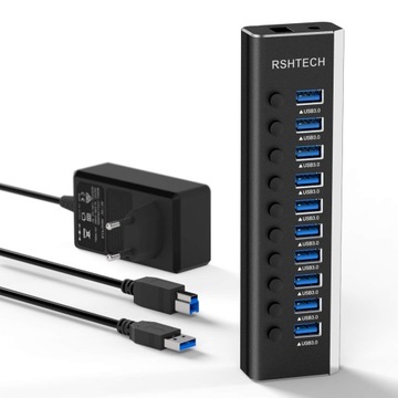 10-portów, koncentrator USB RSHTECH RSH-A10, szybkie ładowanie, ładowarka