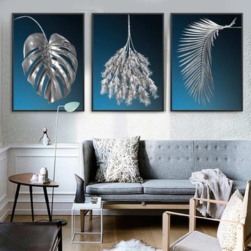 3X PLAKAT TRYPTYK SRERBNE LIŚCIE GRANAT A3 30x40cm