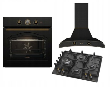Комплект бытовой техники РЕТРО с газовой варочной панелью GORENJE, черный матовый