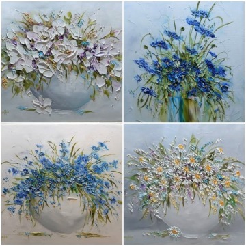 JOANNA DOMAGALSKA КАРТИНА МАСЛОМ ЦВЕТЫ НЕЖНЫЕ ГОРТЕНЗИИ 40X50