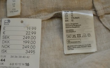 NOWA Spódnica lniana 100% len beżowa letnia ołówkowa guziki H&M 42/44 XL