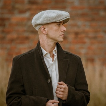 MĘSKI KASZKIET HARRIS TWEED WEŁNA SZARY Z DASZKIEM VINTAGE STYL 61 CM XL