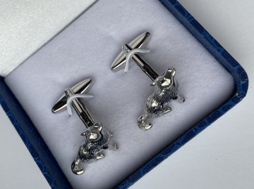 Srebrne spinki do mankietów EXC Pies Piesek Jamnik Pupil w Etui na prezent