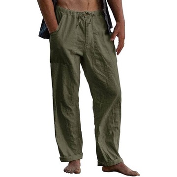 Moda casual Męskie lniane spodnie proste oddychająca luźny S-5XL