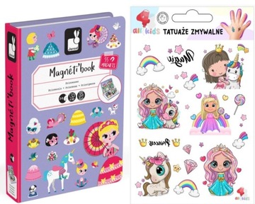 Magnetibook Księżniczki Janod + Tatuaże zmywalne księżniczki zestaw 3+