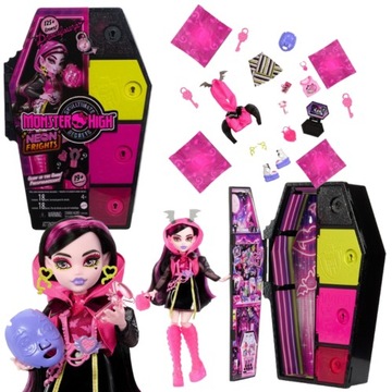 MONSTER HIGH STASZYSEKRETY DRACULAURA SERIA 3 NEONOWA ZESTAW HNF78