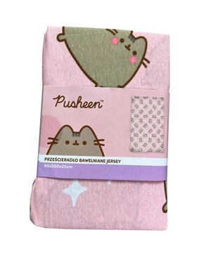 Prześcieradło bawełniane jersey z gumką Pusheen 90x200 cm