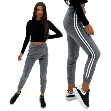 WE993 roz. L DAMSKIE SPODNIE WELUROWE GŁADKIE