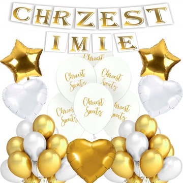 ZESTAW NA CHRZEST BALONY BANER NAPIS IMIĘ DZIECKA