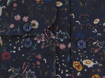 Granatowa koszula w kwiatki I073 176-182 / 43-SLIM