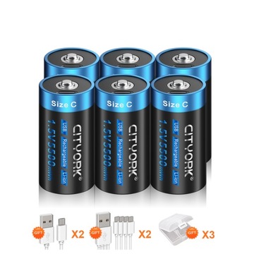 6 sztuk 1,5 V 5500 mWh C Rozmiar LR14 Akumulator litowo-jonowy z kablem USB