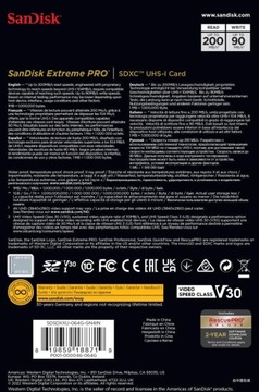 SANDISK EXTREME PRO SDXC 64 ГБ 200/90 МБ C10 V30