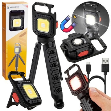 Latarka LED COB 5w1 VERGIONIC KIESZONKOWA WIELOFUNKCYJNA ZE STAWYWEM