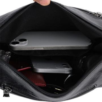 ЧЕРНАЯ ЖЕНСКАЯ СУМКА НА МОЛНИИ, ИСКУССТВЕННАЯ КОЖА