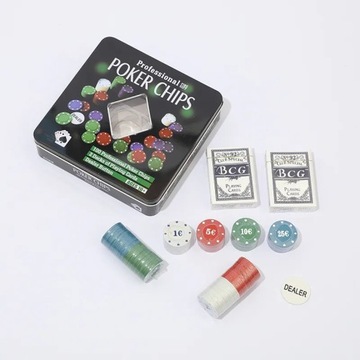 СРЕДНИЙ НАБОР ДЛЯ ПОКЕРА, КАРТЫ, ФИШКИ + КОНТЕЙНЕР